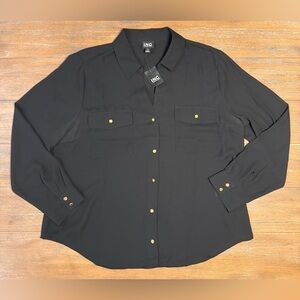 INC International Concepts Women's Black Button-Down Shirt with Gold Accents